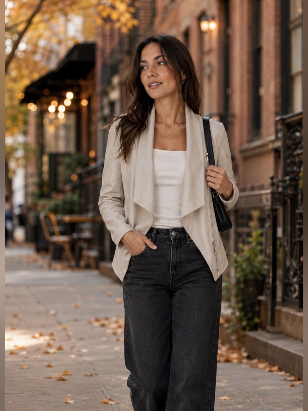 NWT INC Ivory Beige Mixed Media Draped Moto Jacket Petite